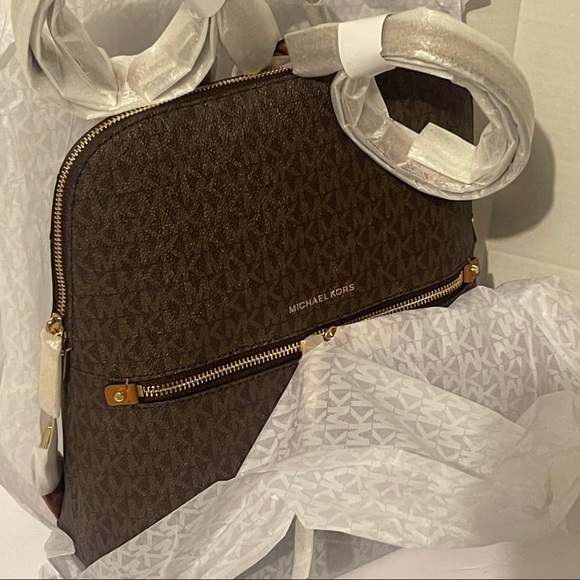 MICHAEL KORS Rhea Medium Slim Logo Backpack -Brown - Picture 6 of 12